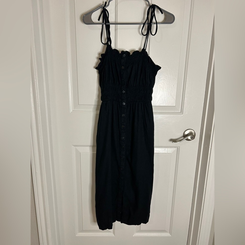 Universal Thread Sleeveless Dress Women's Medium Black Midi Faux Buttons (0300)
